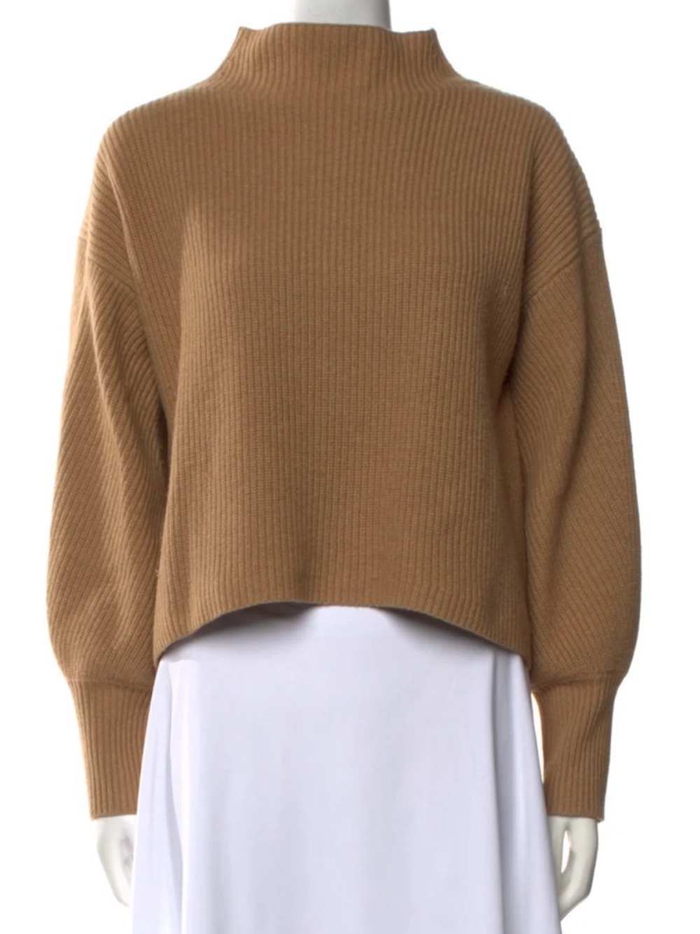 A.L.C. Ribbed Cropped Turtleneck Sweater in Camel